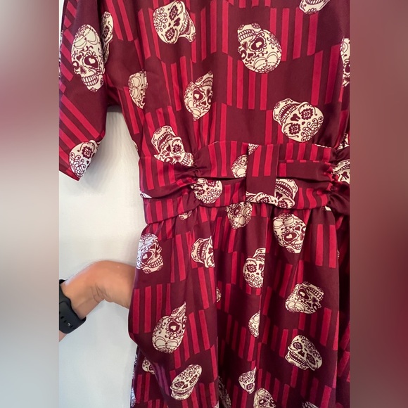 XHILARATION SUGAR SKULL PRINT FIT AND FLARE MINI DRESS RED size S - Picture 5 of 8